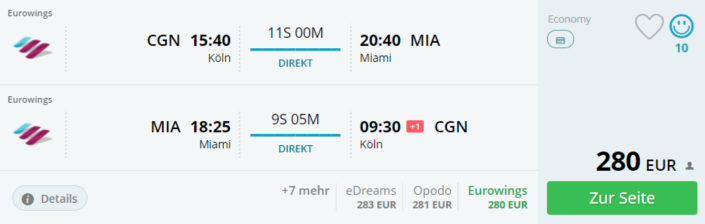 günstig per Direktflug nach Miami