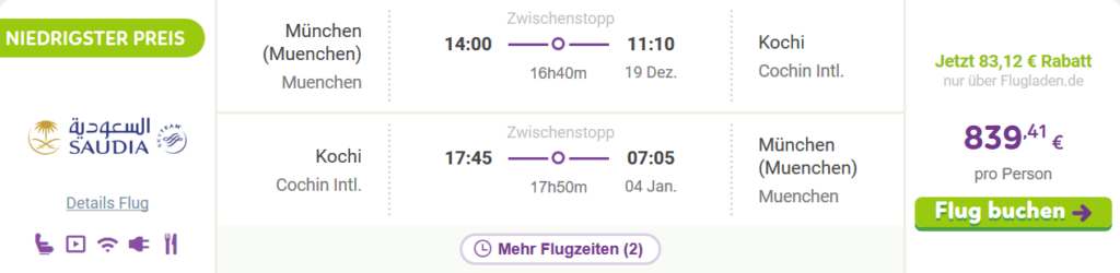 820€ in der Business Class