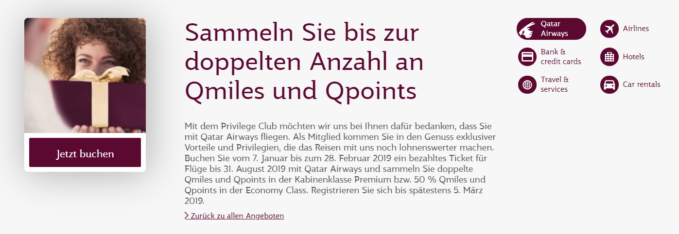 Doppelte Qmiles und Qpoints bei Qatar Airways