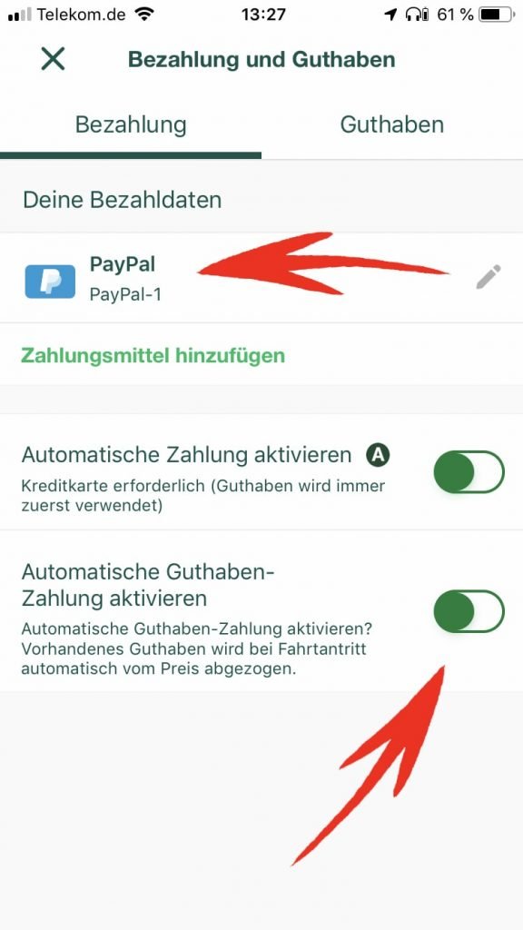 10 Euro Gutschein für CleverShuttle - Schritt 3: PayPal einrichten und automatische Guthabenzahlung deaktivieren
